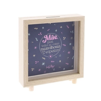 Cofre de madeira para moedas com frase dedicada a mães