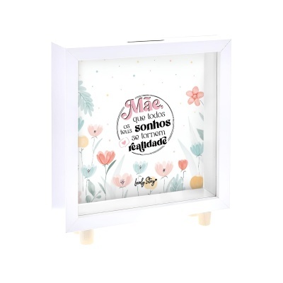 Quadro decorativo com moldura branca e texto motivacional para mãe