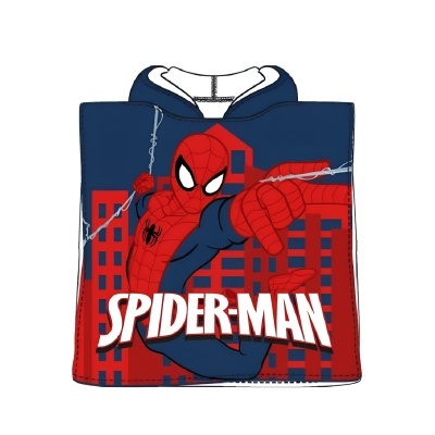 Poncho de criança Spider-Man azul e vermelho com capuz