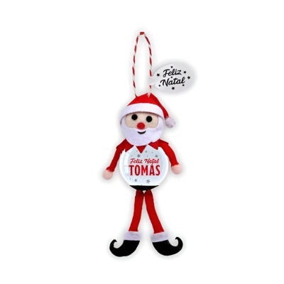 Boneco de tecido decorativo de Natal com texto Feliz Natal TOMÁS
