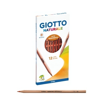 Caixa de lápis de cor Giotto Naturale com um lápis castanho à frente