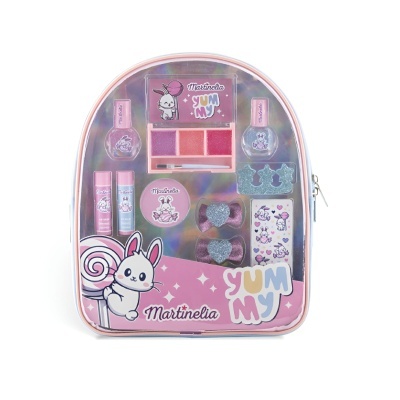 Mochila transparente com kit de maquilhagem infantil Martinelia Yum My cor-de-rosa