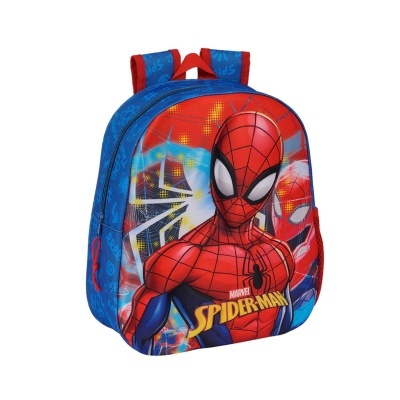 Mochila infantil azul e vermelha com imagem do Spider-Man Marvel