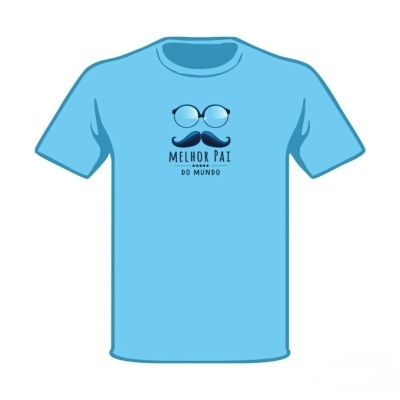 T-shirt azul clara com estampa de óculos, bigode e texto 
