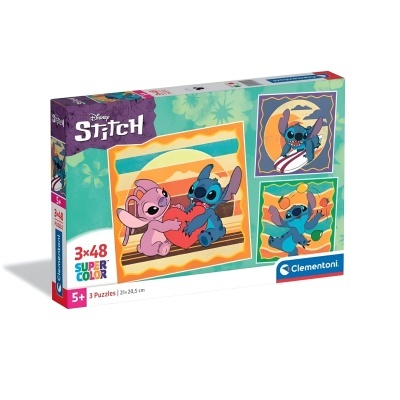 Caixa de quebra-cabeças Disney Stitch com 3x48 peças coloridas