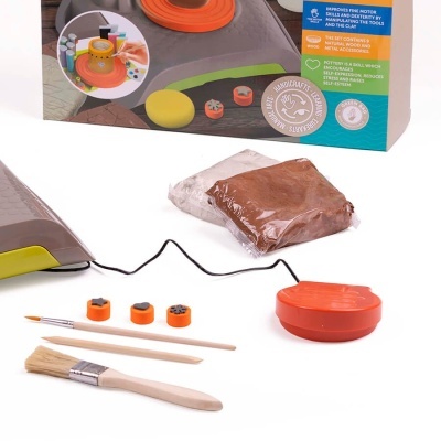 Conjunto de ferramentas para modelagem de cerâmica com base elétrica, acessorios, pincéis e massa castanha