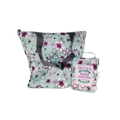 Conjunto floral de mala e bolsa com texto inspirador na bolsa