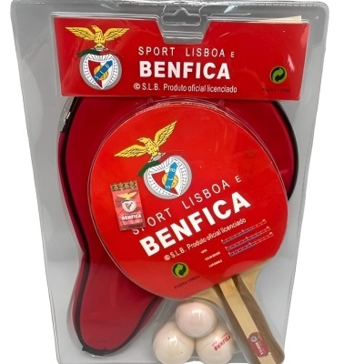 Conjunto ténis de mesa vermelho Benfica com três bolas e estojo em embalagem