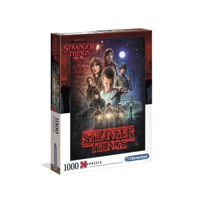 Caixa de puzzle Stranger Things com 1000 peças da marca Clementoni.