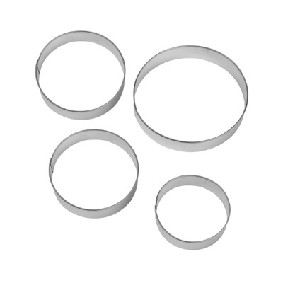 Quatro aros redondos de aço inoxidável para pastelaria