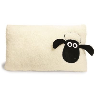 Almofada retangular bege com aplique de ovelha preta e branca