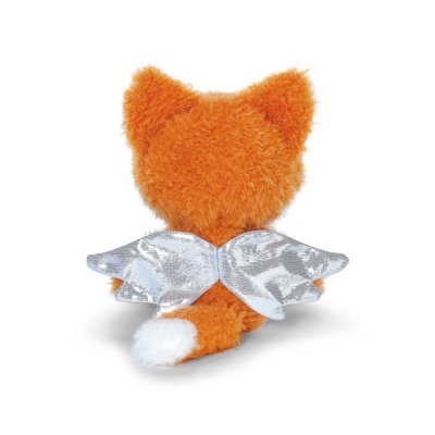 Peluche felpudo laranja em forma de raposa com asas prateadas