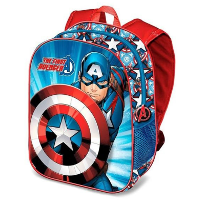 Mochila infantil Capitão América azul e vermelho com escudo e padrão Avengers