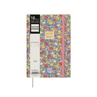 Agenda floral colorida com elástico rosa e texto 2026 2027