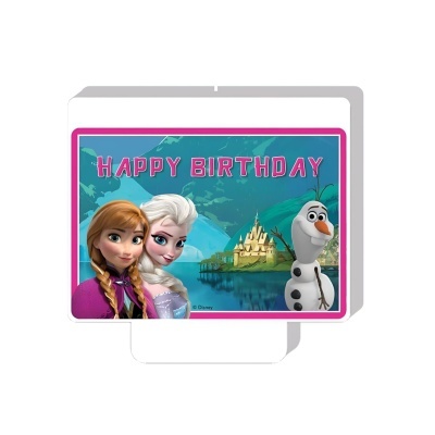 Caixa branca com estampa de Frozen e texto Happy Birthday