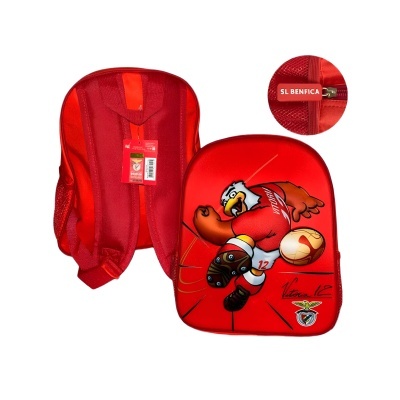 Mochila infantil vermelha com desenho de águia futebolista do SL Benfica