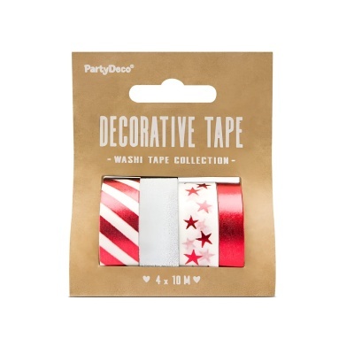 Conjunto de quatro fitas decorativas PartyDeco vermelho e branco