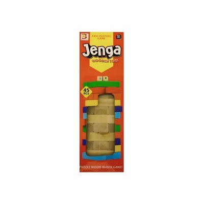 Caixa do jogo Jenga de madeira com 45 peças