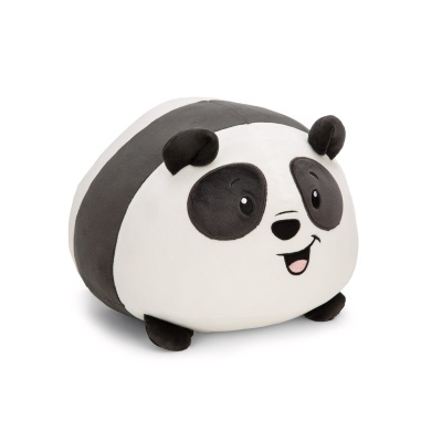Peluche redondo de panda preto e branco com olhos bordados