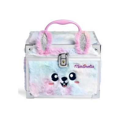 Estojo felpudo com orelhas de coelho e alça rosa da marca Martinela