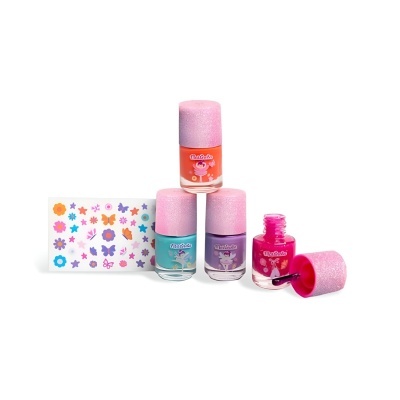 Conjunto de quatro vernizes de unhas com autocolantes coloridos