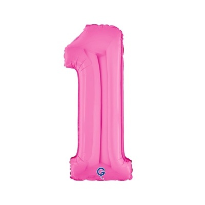 Balão metálico rosa em forma do número 1