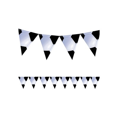 Bandeirolas triangulares com padrão de bola de futebol preto e branco
