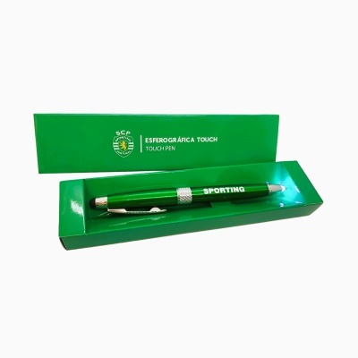 Caneta esferográfica verde Sporting numa caixa verde