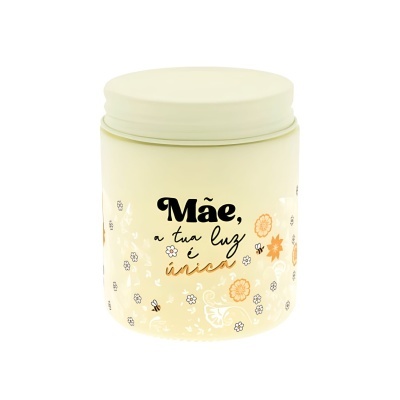 Frasco creme com frases e decoração floral