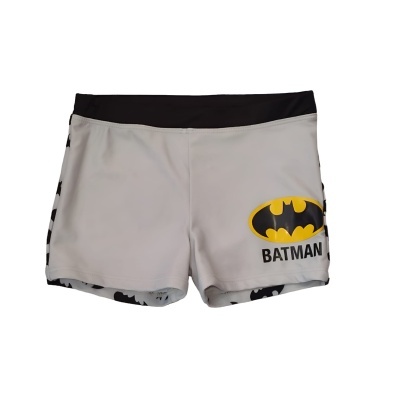 Calções de banho cinza com logo Batman amarelo e preto