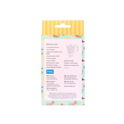Embalagem de formas de cupcake PME colorida e com texto na parte traseira
