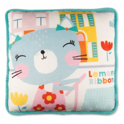 Almofada com estampa de gato azul e texto Lemon Ribbon