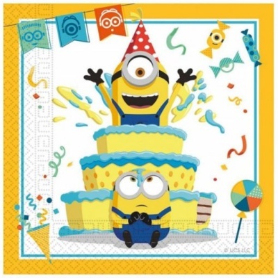 Guardanapo de papel para festas com ilustração de Minions e bolo