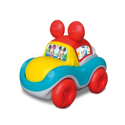 Carrinho de brinquedo colorido com personagens de desenhos animados nas janelas