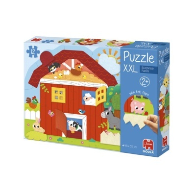 Caixa de puzzle XXL infantil tema quinta com animais e abas de feltro