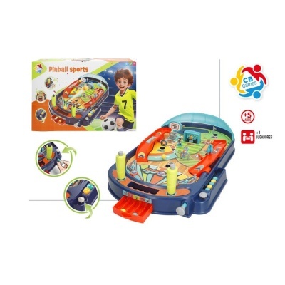 Jogo eletrónico Pinball Sports em plástico colorido com caixa e imagem de criança