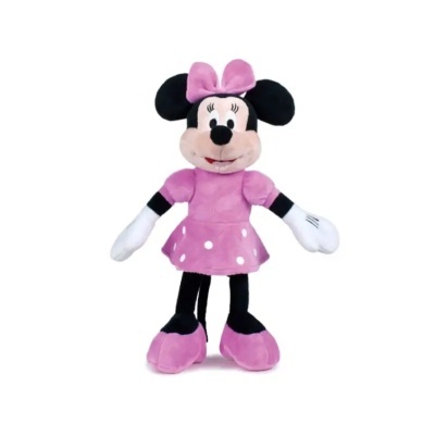 Pelúcia Minnie Mouse com vestido e laço cor-de-rosa, luvas brancas e sapatos cor-de-rosa