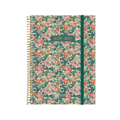 Agenda com capa floral e elástico verde