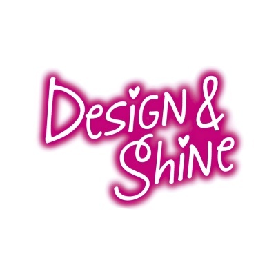 Texto cor-de-rosa Design & Shine em fundo branco