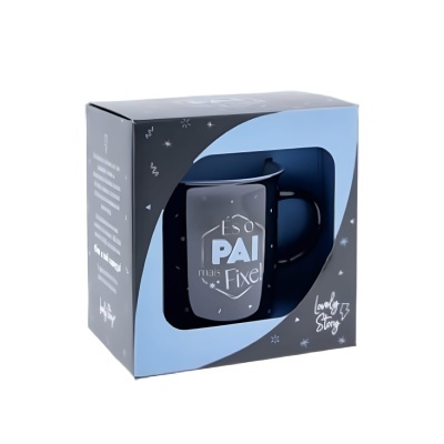 Caneca preta És o PAI mais Fixe! em embalagem azul com janela