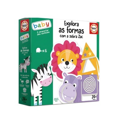 Caixa de brinquedo educativo para bebés com animais e formas geométricas.