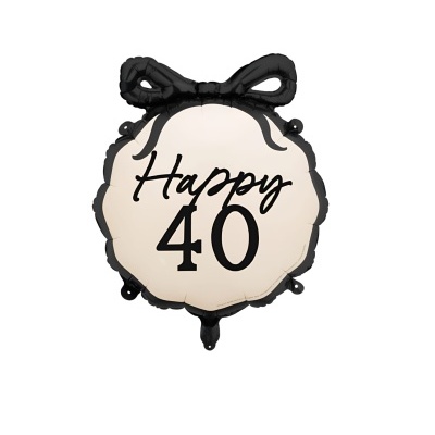 Balão decorativo cremo e preto com texto Happy 40