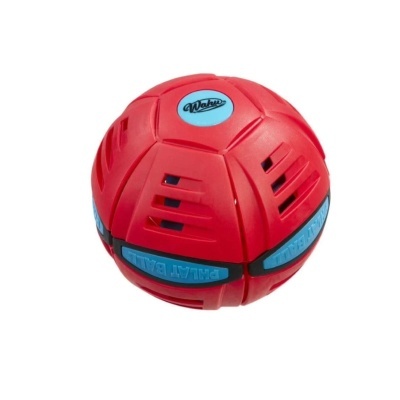 Bola vermelha plástica com aberturas e texto Wahu e PHLAT BALL