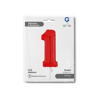 Balão vermelho em forma de número 1 na embalagem