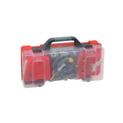 Estojo para ferramentas vermelho com tampa translúcida e alça preta