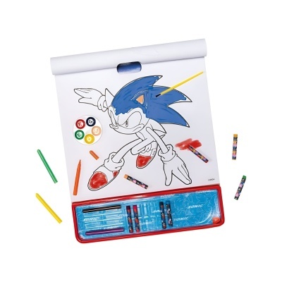 Conjunto de pintura Sonic com folhas para colorir, lápis de cera, pincéis e tintas em base colorida
