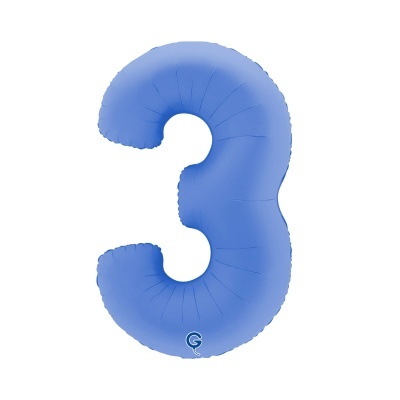 Balão azul número 3 insuflável em fundo branco