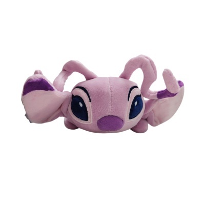 Pelúcia cor-de-rosa com olhos azuis grandes e orelhas largas