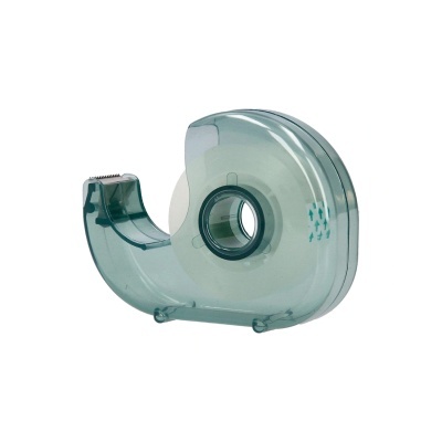 Dispenser de fita adesiva transparente com estrutura plástica translúcida esverdeada