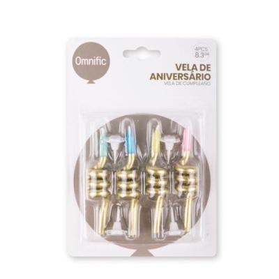 Conjunto de 4 velas de aniversário em embalagem com velas douradas e coloridas
